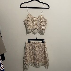 Nude sequined Mesh 70s inspired 2pc set.